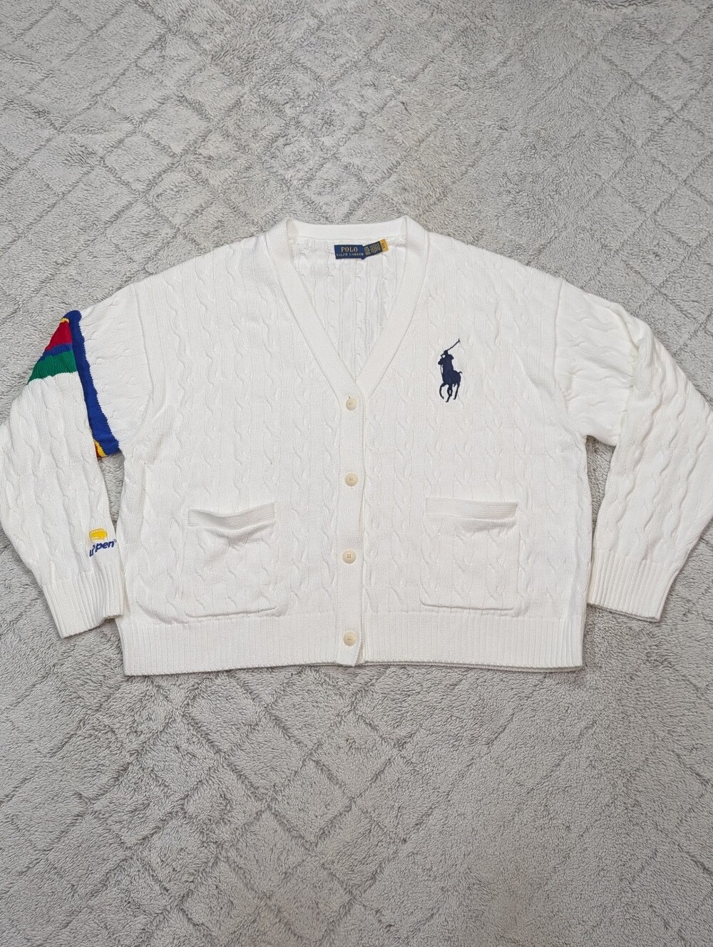 Ralph Lauren Sweater Womens XXL White US Open Umpire Cable Knit Cardigan